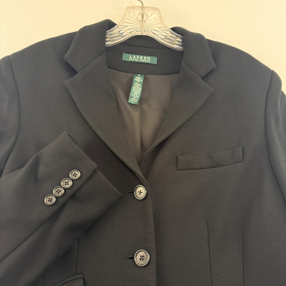 Lauren Ralph Lauren Black Blazer Women's‎ Size 8 Wool Blend Classic Button Front